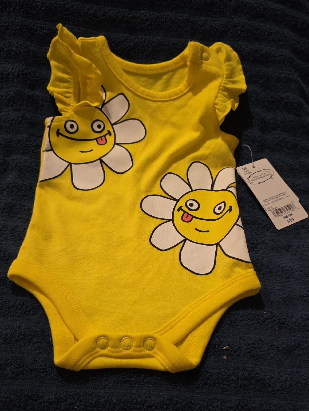 okie dokie Yellow Daisy Face Ruffle-Sleeve One-Piece